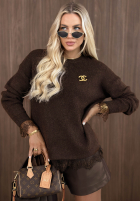 Svetr oversize z koronką Cozy Softness čokoládový