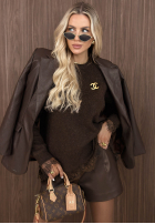 Svetr oversize z koronką Cozy Softness čokoládový