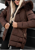 Długa Prošívaná Bunda z futerkiem Snow Babe béžová