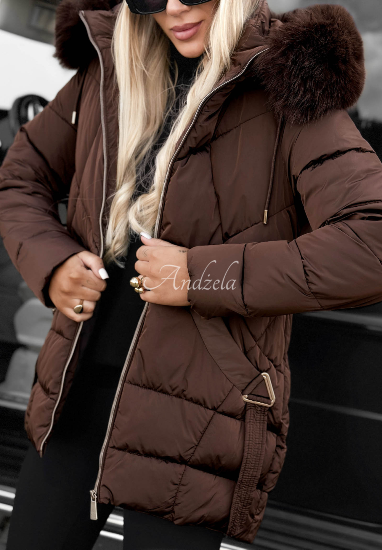 Prošívaná bunda s kožešinkou Snow Babe čokoládová