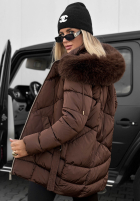 Długa Prošívaná Bunda z futerkiem Snow Babe béžová