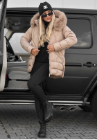 Długa Prošívaná Bunda z futerkiem Snow Babe béžová