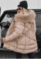 Długa Prošívaná Bunda z futerkiem Snow Babe béžová