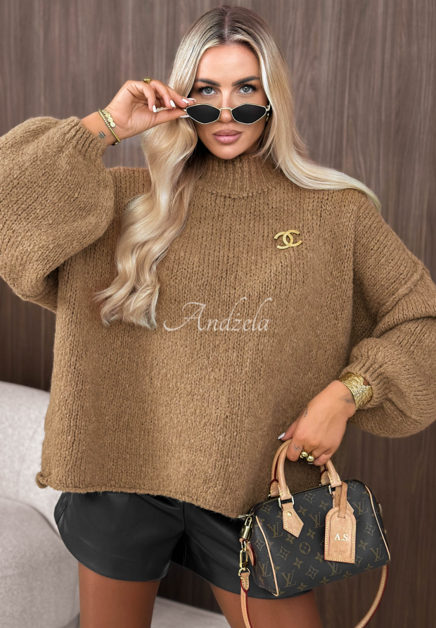 Měkk&yacute; oversize svetr s vlnou a visk&oacute;zou Lola Love velbloud&iacute;