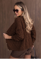 Krótki ażurowy kardigan z zapięciem Knit Haven velbloudí