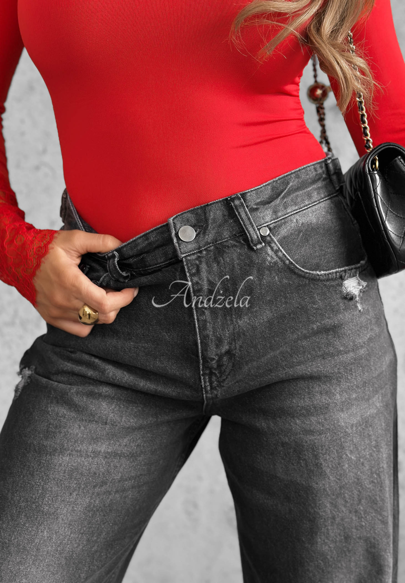 Kalhoty džínové  wide leg z przetarciami Don't Touch šedé