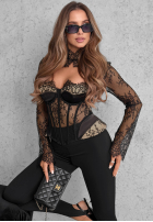 Gorsetowa Halenka z koronki z dekoltem Lace Kiss černá