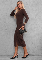Šaty longsleeve z marszczeniem  Camera Ready čokoládová