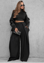 materiálové Kalhoty wide leg z zakładkami Cloudy Elegance čokoládové