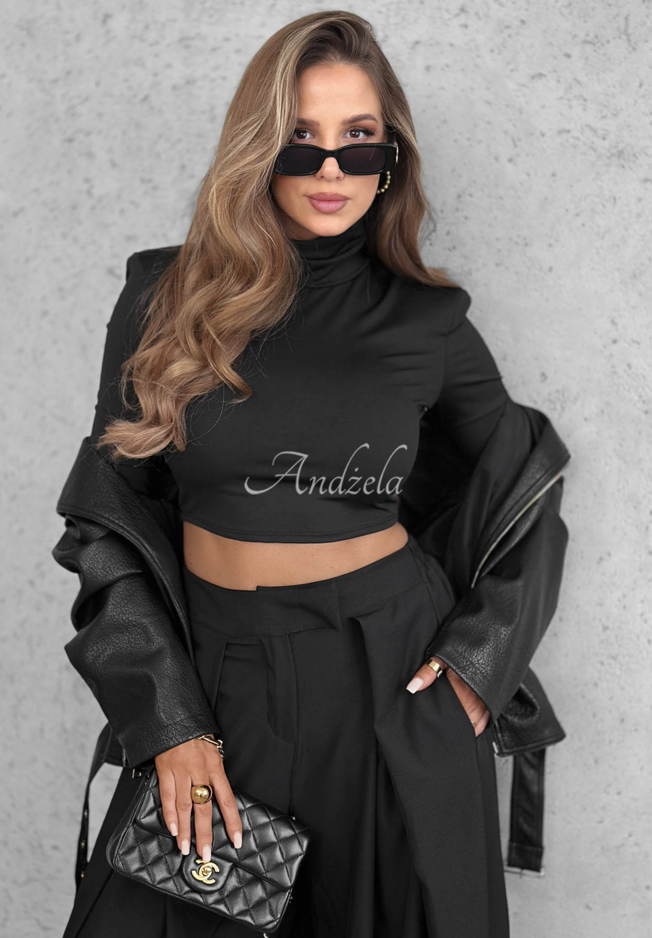Látkové kalhoty wide leg se sklady Cloudy Elegance černé
