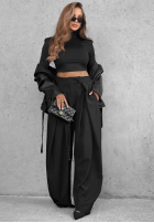 materiálové Kalhoty wide leg z zakładkami Cloudy Elegance čokoládové