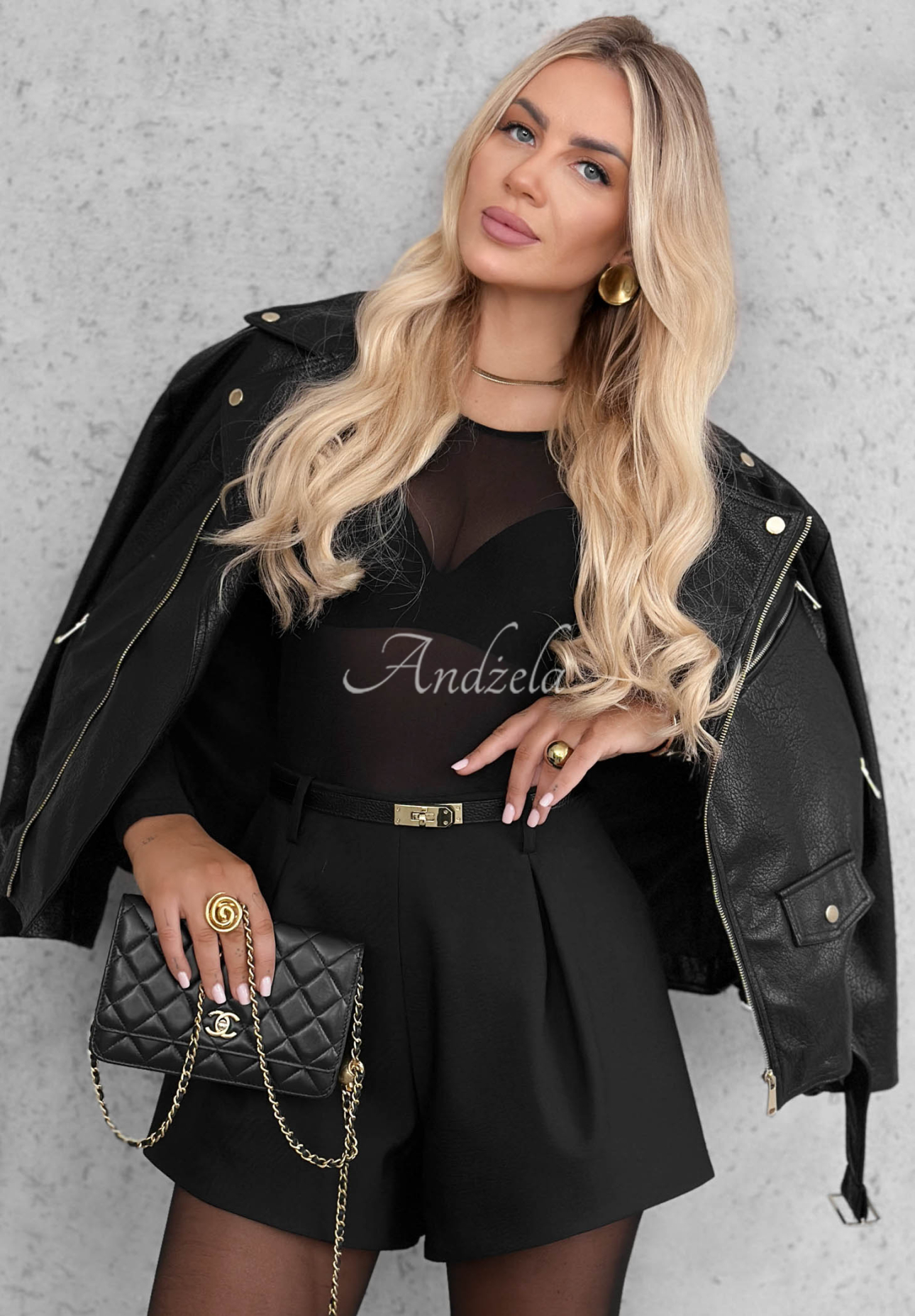 Dopasowane body longsleeve z siateczki Little Shimmer černé