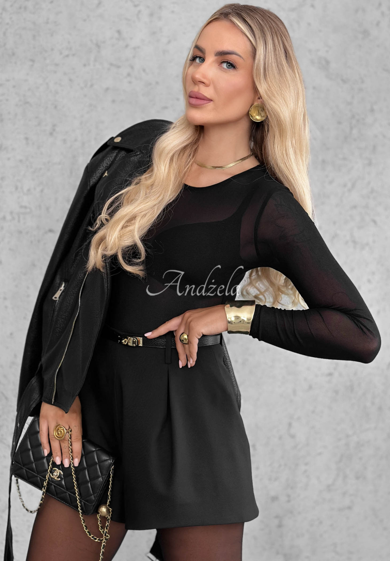 Dopasowane body longsleeve z siateczki Little Shimmer černé
