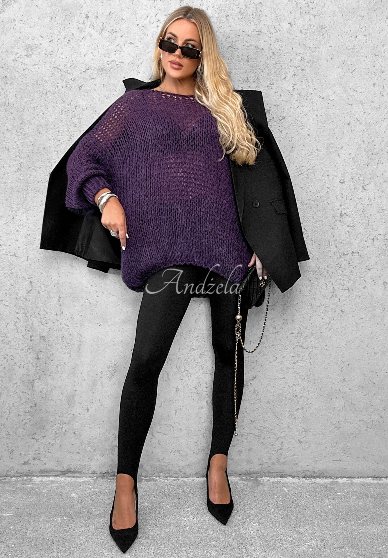 Měkký oversize svetr s vlnou a viskózou Sugar Babe borůvkový