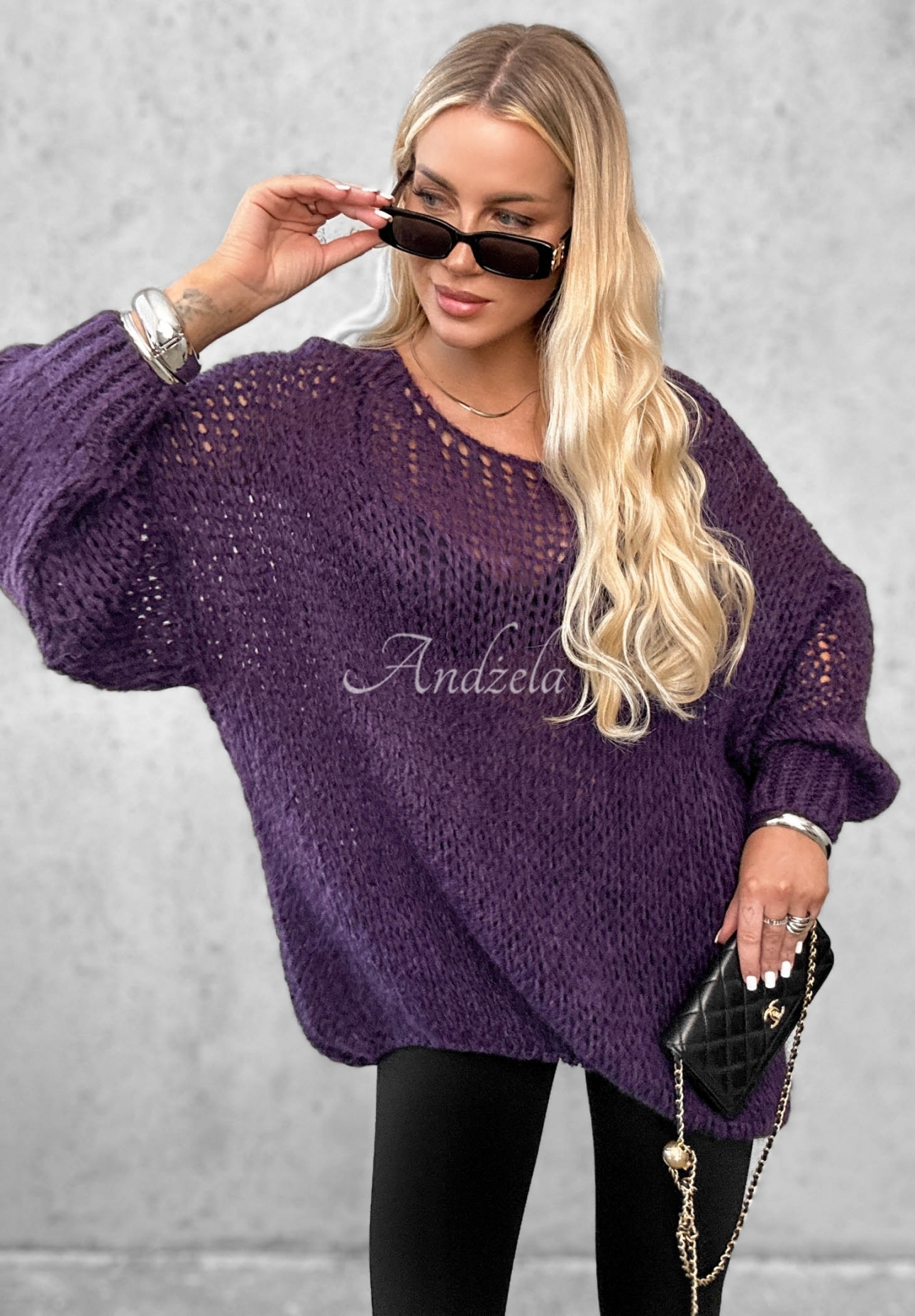Měkký oversize svetr s vlnou a viskózou Sugar Babe borůvkový