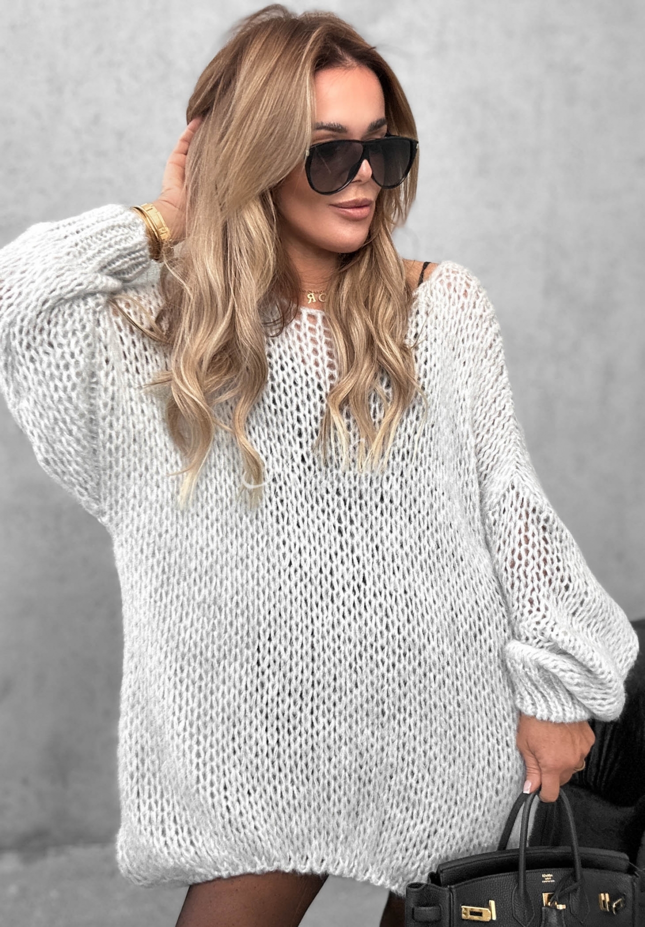 Měkký oversize svetr s vlnou a viskózou Sugar Babe šedý