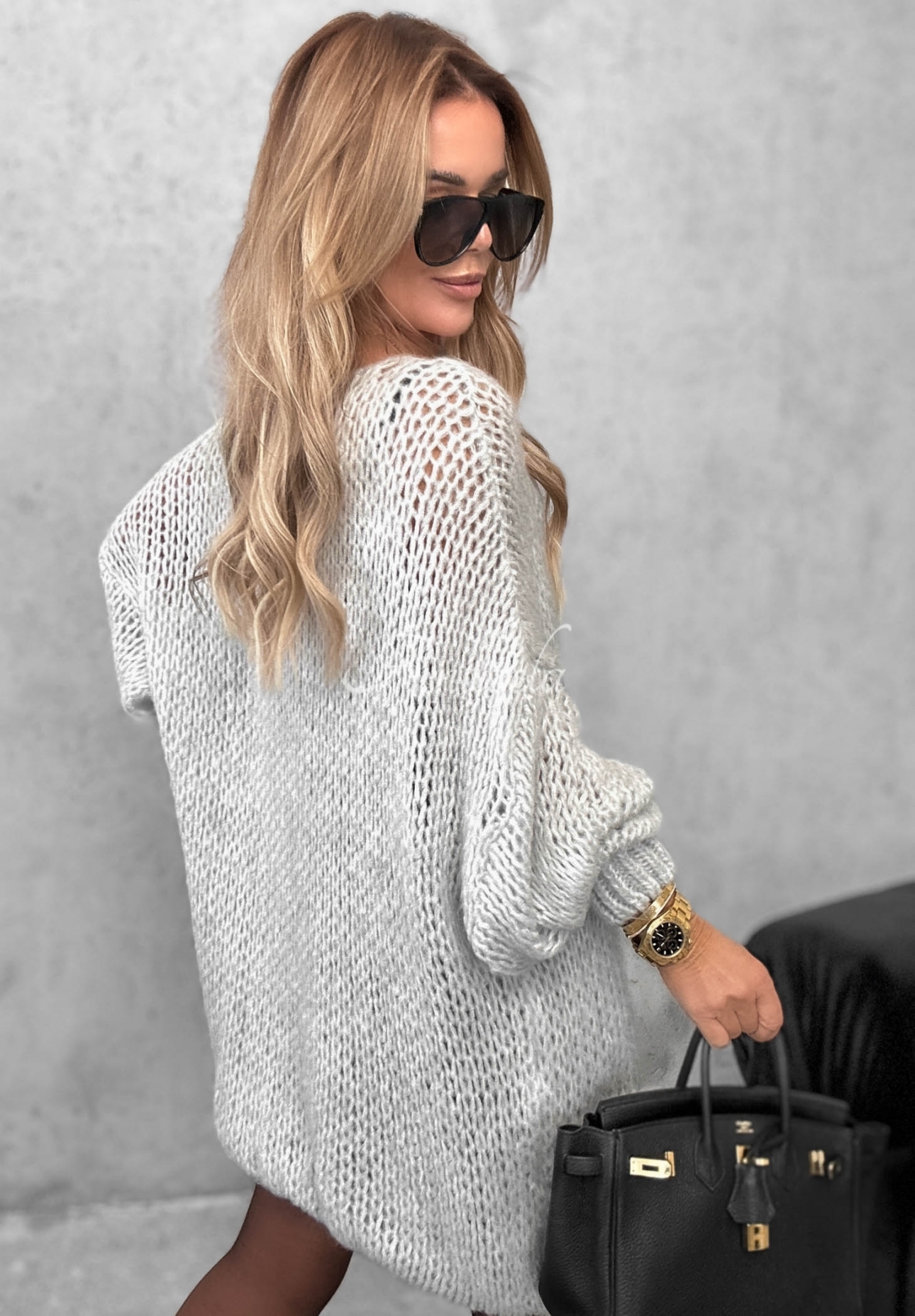 Měkký oversize svetr s vlnou a viskózou Sugar Babe šedý