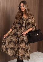 Plisowana Šaty maxi w kwiaty Maple Bloom čokoládová