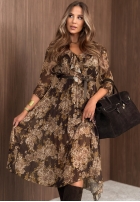 Plisowana Šaty maxi w kwiaty Maple Bloom čokoládová