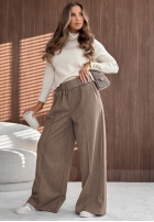 materiálové Kalhoty wide leg z przeszyciami Warm Coffee šedé