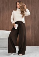 materiálové Kalhoty wide leg z przeszyciami Warm Coffee šedé
