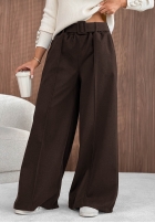 materiálové Kalhoty wide leg z przeszyciami Warm Coffee šedé