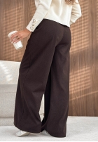 materiálové Kalhoty wide leg z przeszyciami Warm Coffee šedé