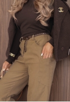 semišové Kalhoty mom fit z paskiem Lucky Fall čokoládové