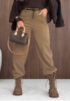 semišové Kalhoty mom fit z paskiem Lucky Fall čokoládové