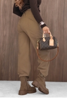 semišové Kalhoty mom fit z paskiem Lucky Fall čokoládové