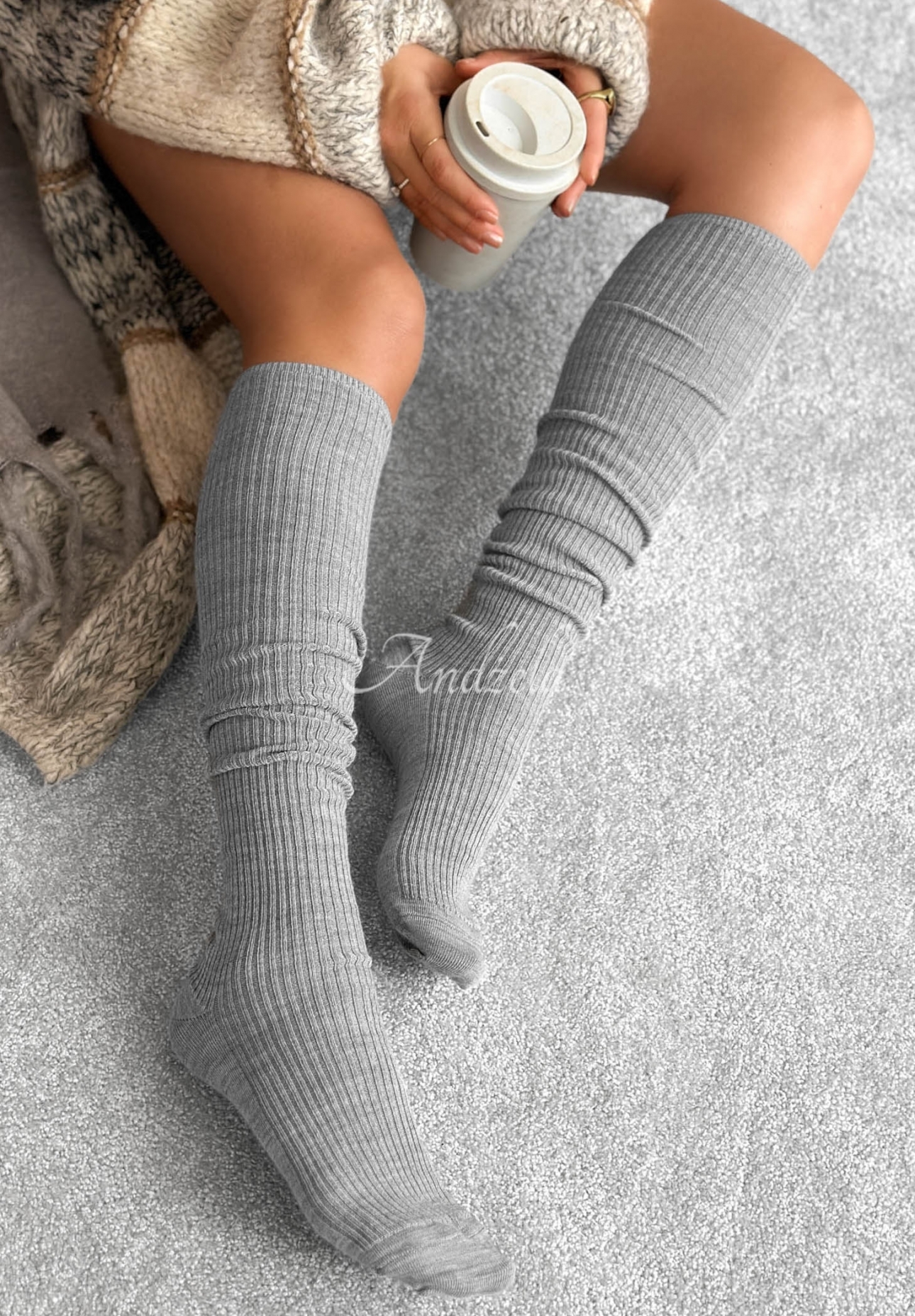 Žebrované nadkolenky s merino vlnou Pretty Legs šedé