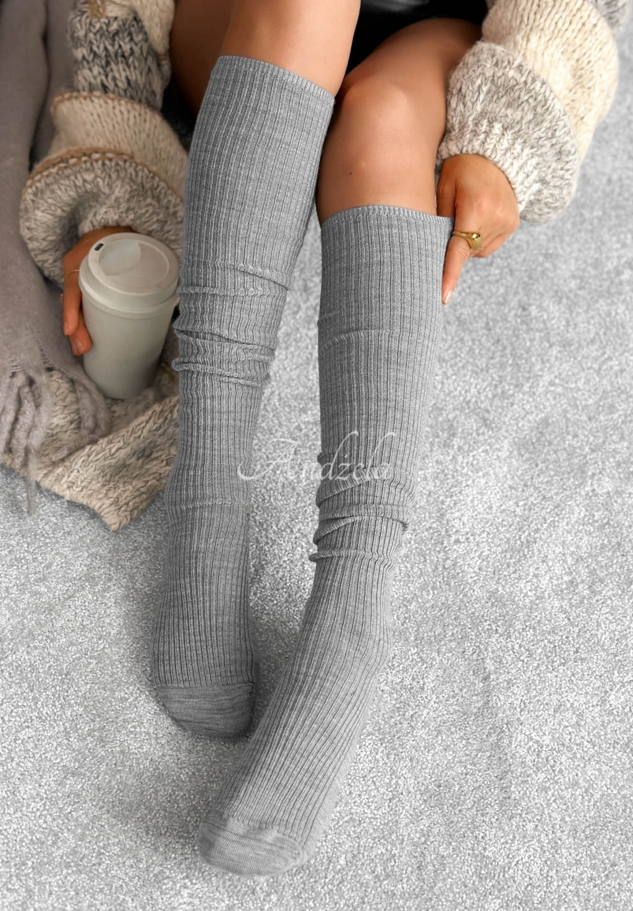 Žebrované nadkolenky s merino vlnou Pretty Legs šedé