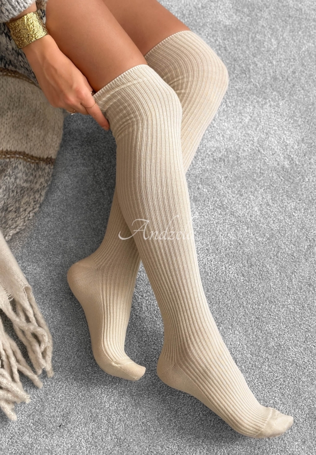 Žebrovan&eacute; nadkolenky s merino vlnou Pretty Legs ecru