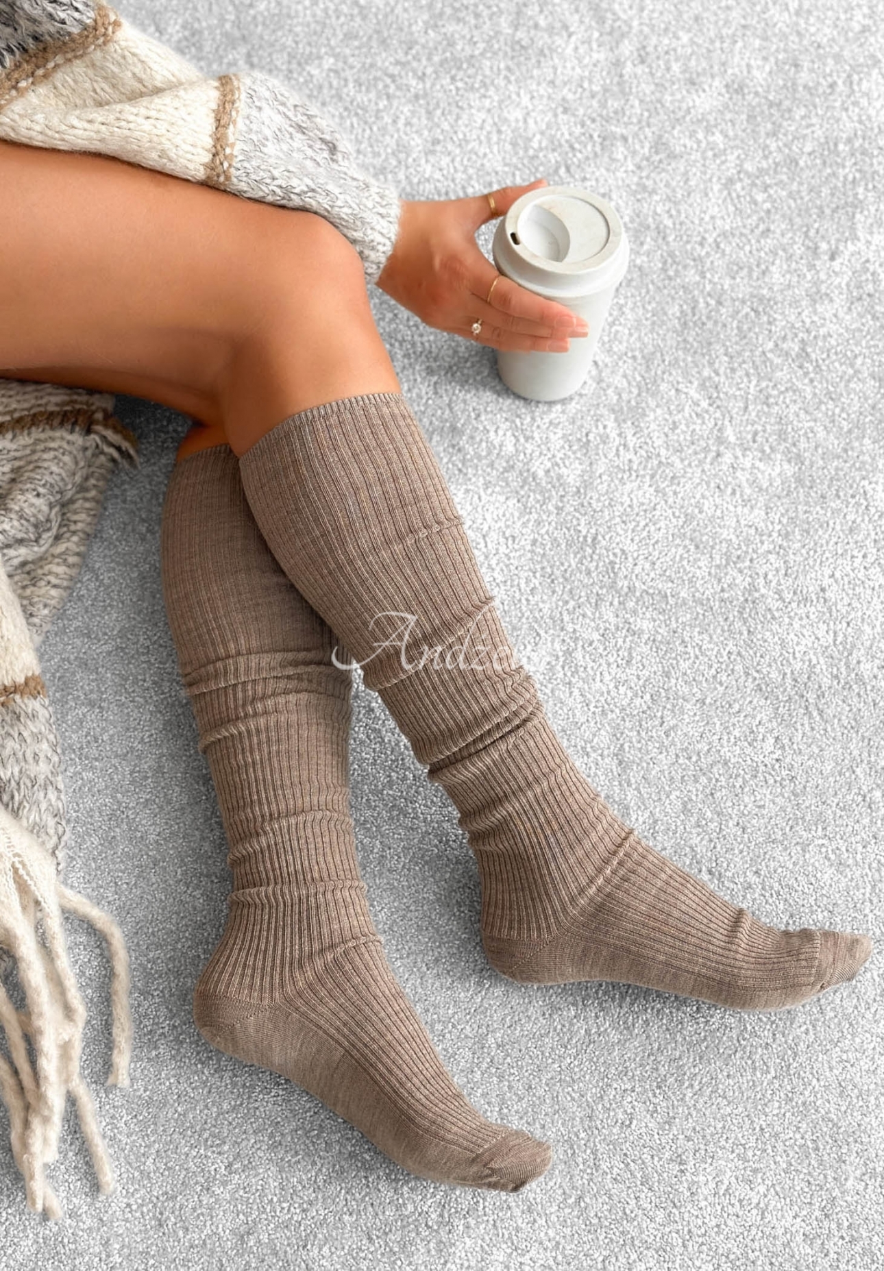 Žebrované nadkolenky s merino vlnou Pretty Legs Mokka