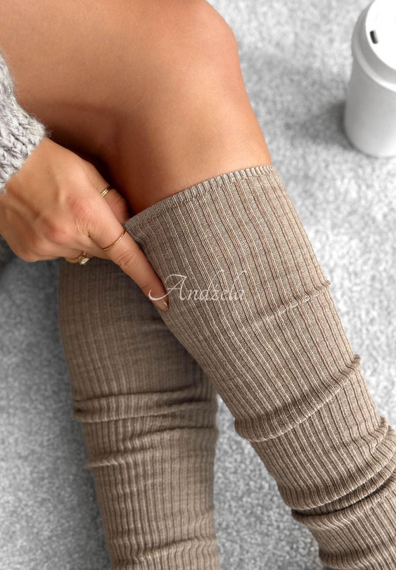 Žebrované nadkolenky s merino vlnou Pretty Legs Mokka