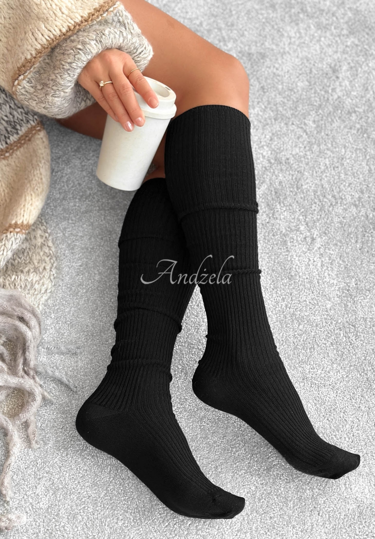 Žebrované nadkolenky s merino vlnou Pretty Legs černé