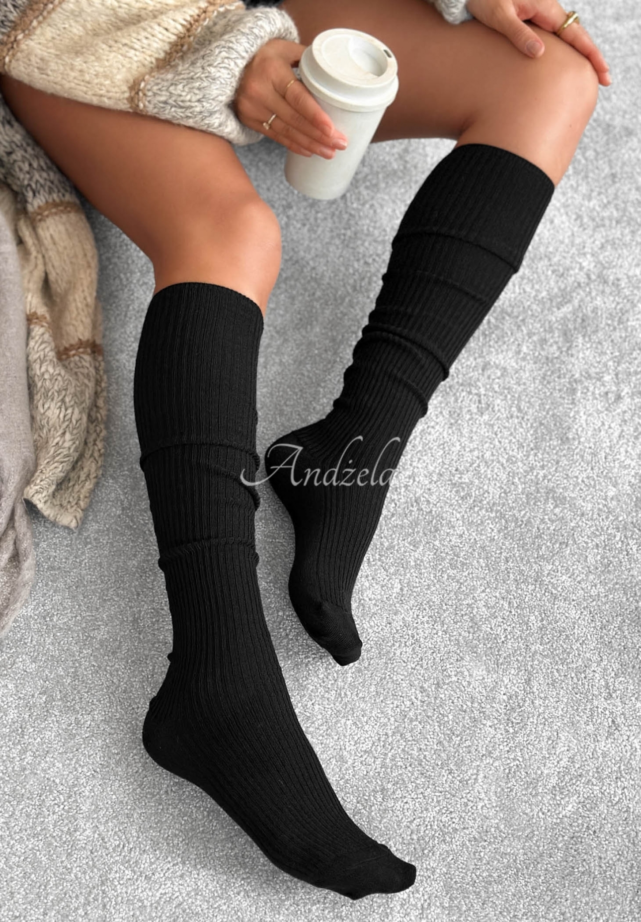 Žebrované nadkolenky s merino vlnou Pretty Legs černé