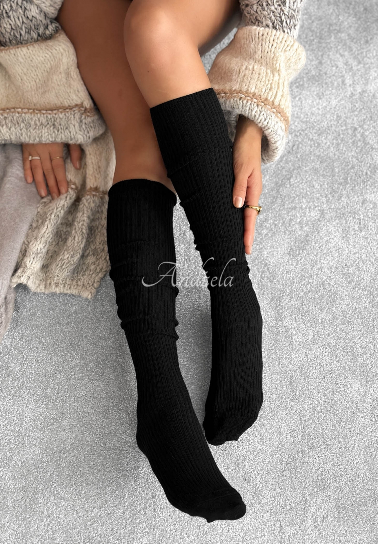Žebrované nadkolenky s merino vlnou Pretty Legs černé