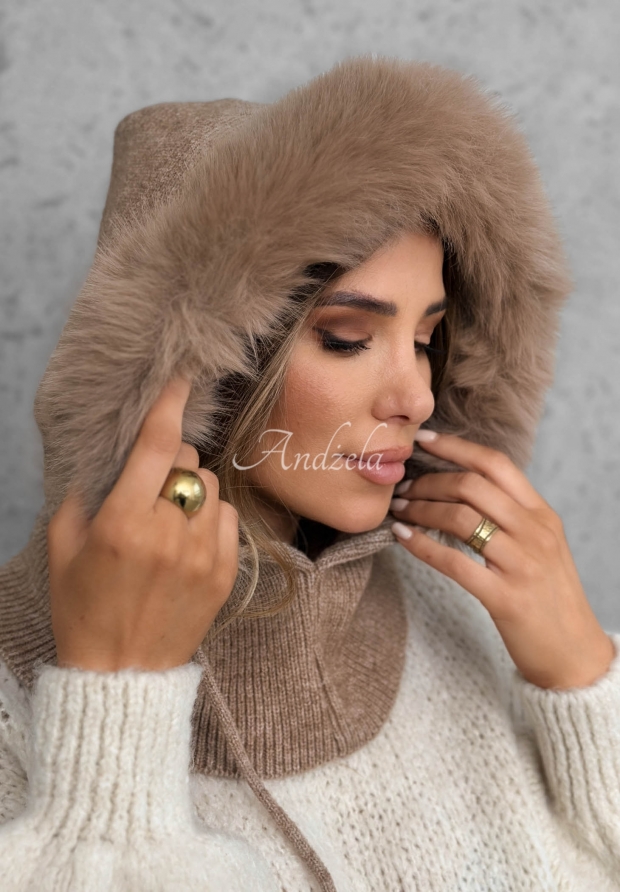 N&aacute;krčn&iacute;k balaklava s kože&scaron;inkou Winter Crush Mokka