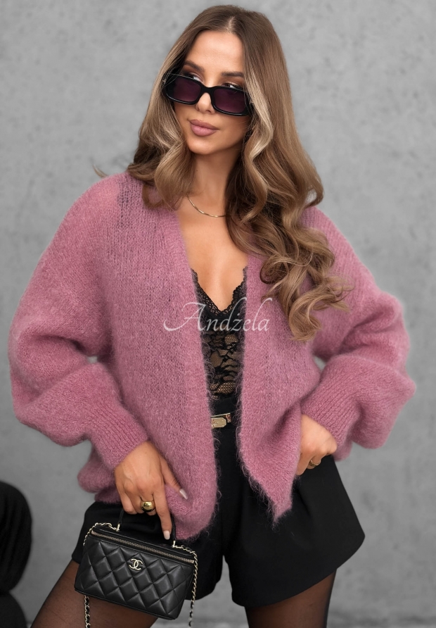 Oversize kardigan s moh&eacute;rem bez zap&iacute;n&aacute;n&iacute; Cozy Latte starorůžov&aacute;