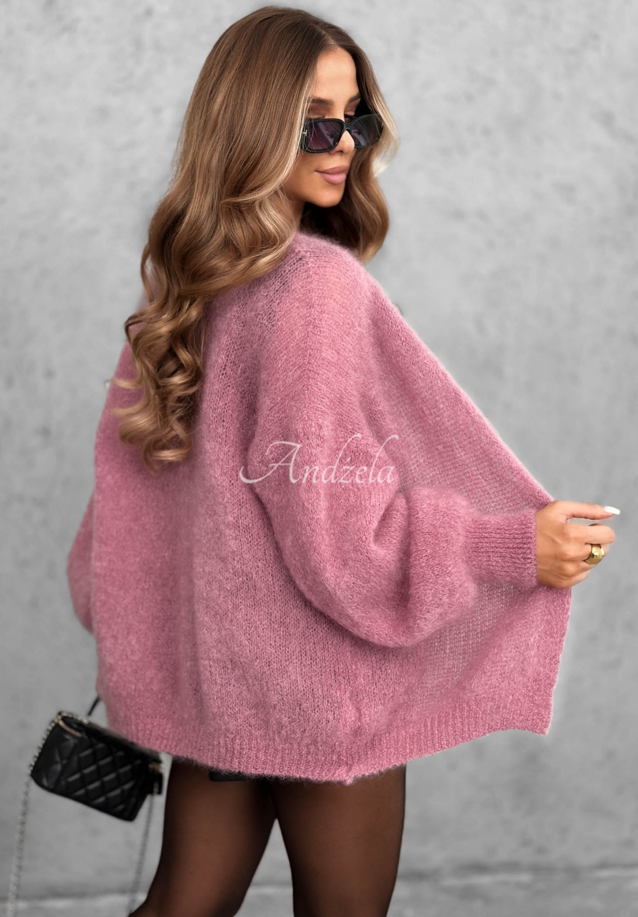 Oversize kardigan s mohérem bez zapínání Cozy Latte starorůžová