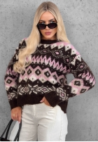 Svetr vzorované Cinnamon Roll czekoladowo-růžový