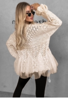 Ozdobnie pleciony kardigan z perełkami i tiulem Blush Darling Černé