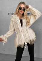 Ozdobnie pleciony kardigan z perełkami i tiulem Blush Darling Černé