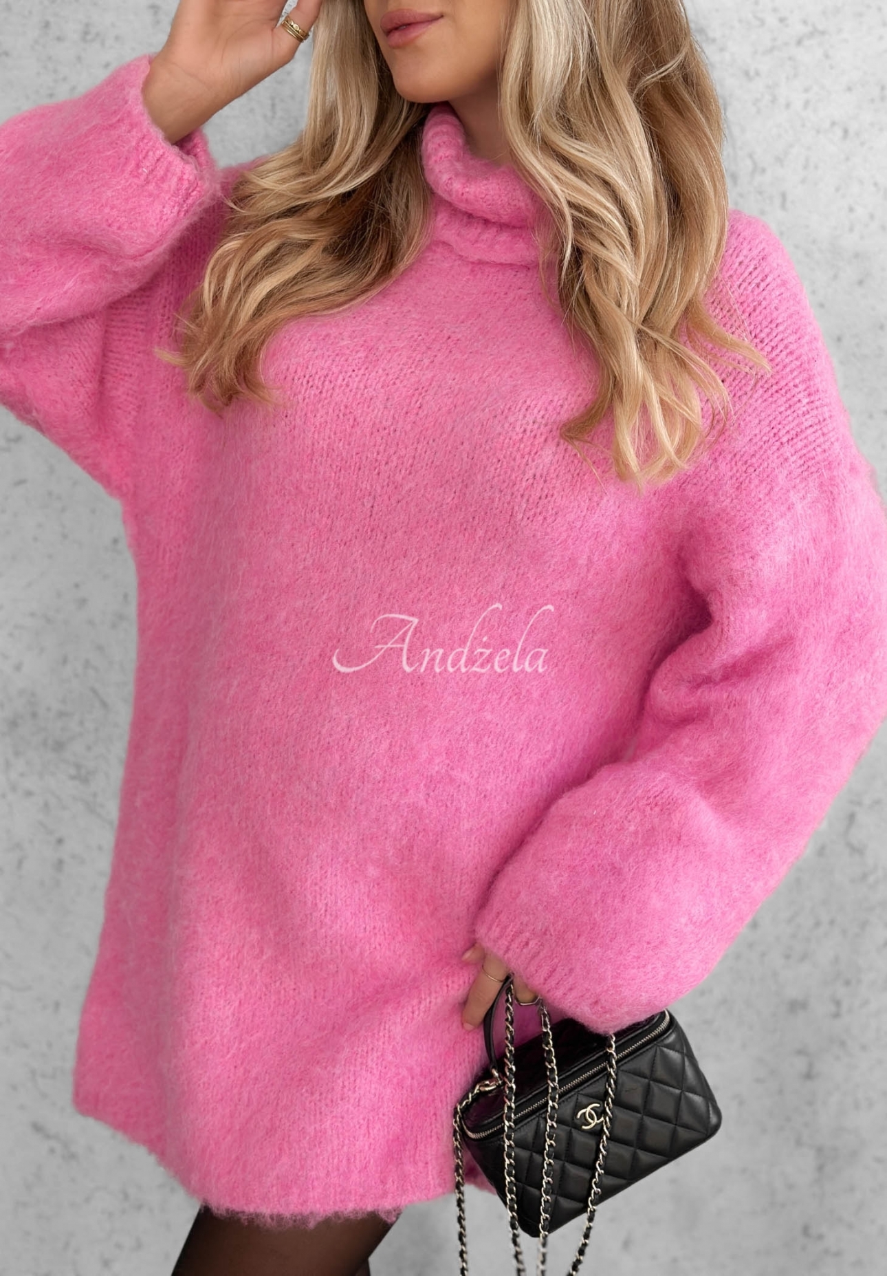 Pletené šaty s rolákem, vlnou a viskózou Cozy Babe růžová