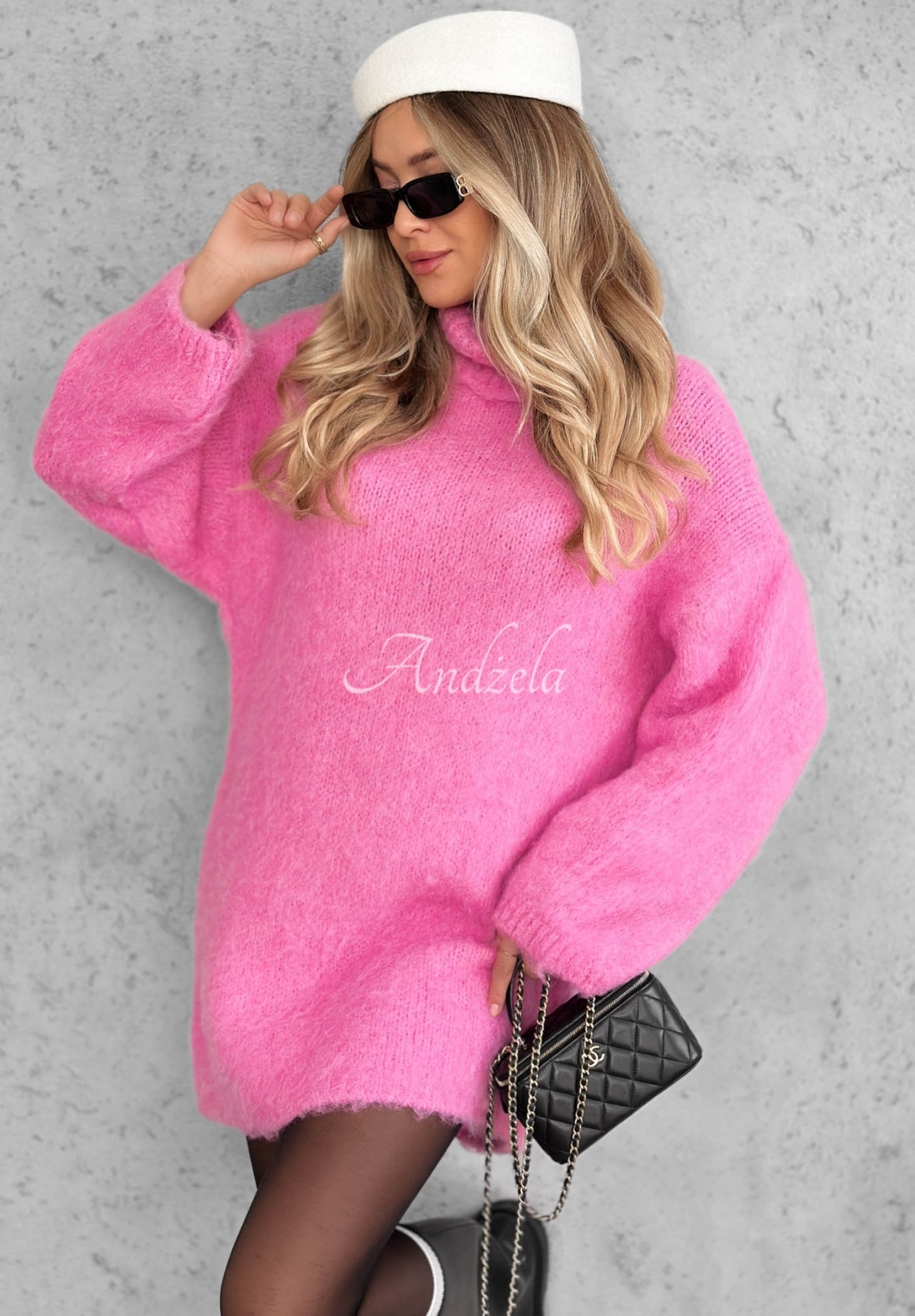 Pletené šaty s rolákem, vlnou a viskózou Cozy Babe růžová