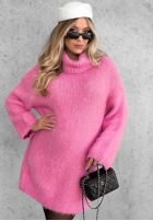 Miękki Svetr oversize z golfem Cozy Babe czekoladowo-Bílá