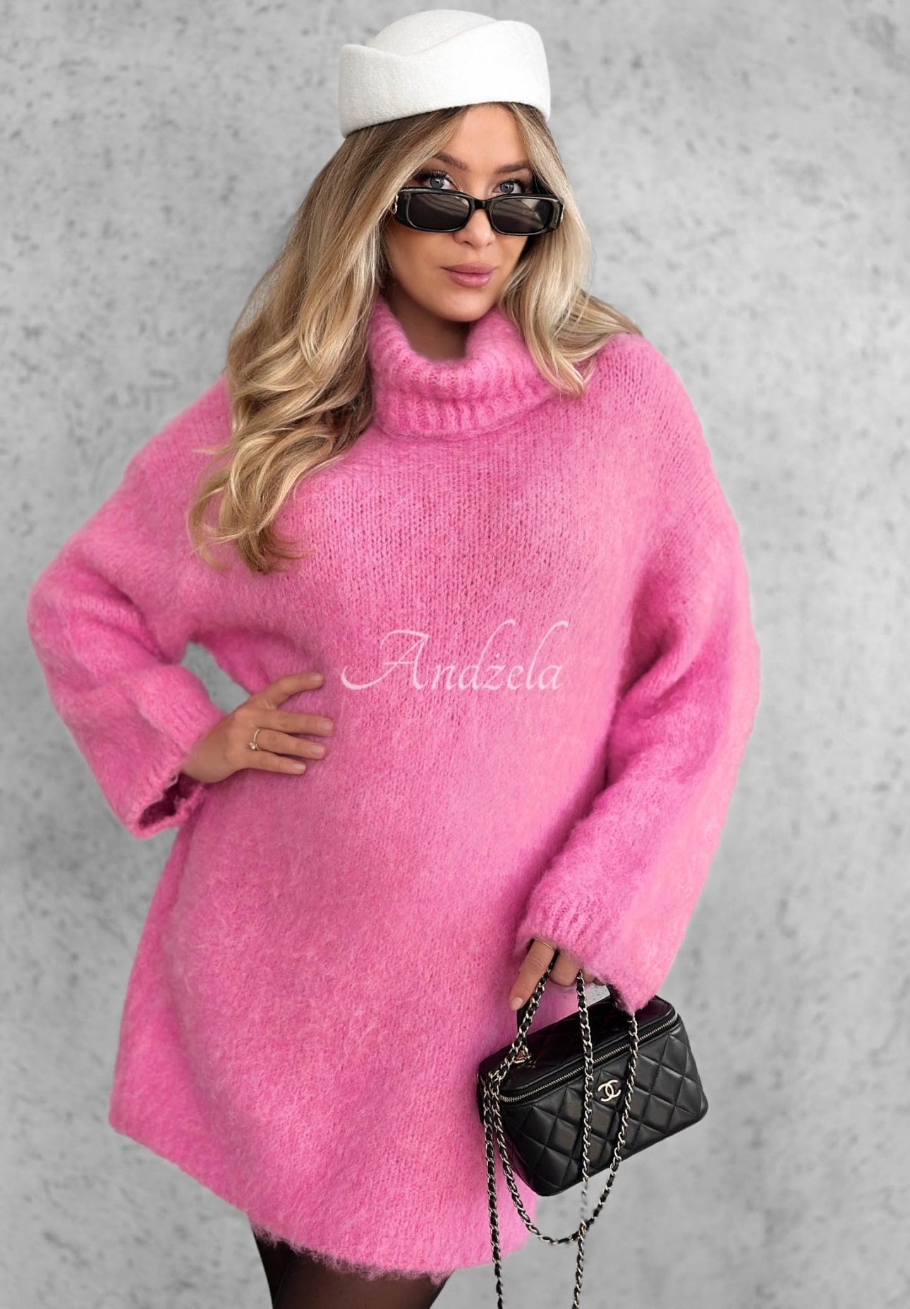 Pletené šaty s rolákem, vlnou a viskózou Cozy Babe růžová