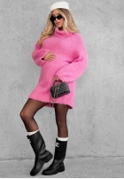 Miękki Svetr oversize z golfem Cozy Babe czekoladowo-Bílá