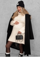 Miękki Svetr oversize z golfem Cozy Babe czekoladowo-Bílá